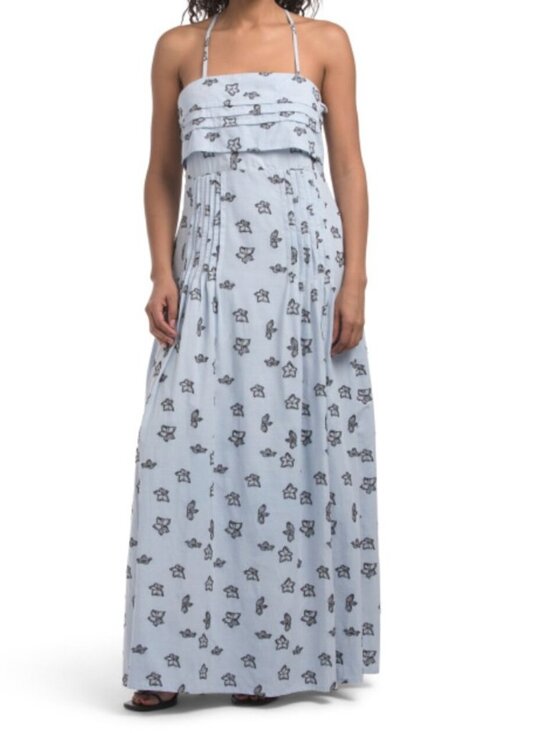 Solitaire Dresses & Skirts - SOLITAIRE Cotton Blend Sleeveless Jacquard Maxi Dress